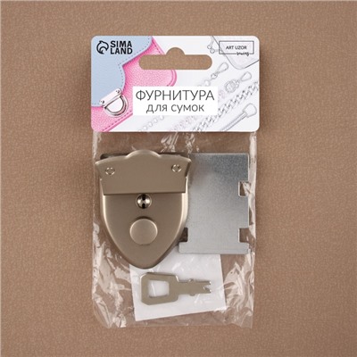 Застёжка для сумки, с ключом, 3,8 × 5 см, цвет жемчужный серебряный