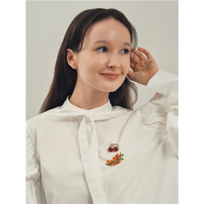 Брошь «Вишни» наливные, красно-белая в золоте