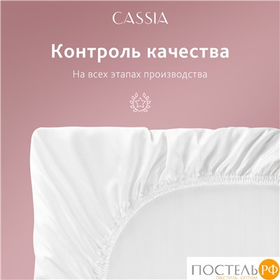 CASSIA ЛЮКС Страйп Сатин бел Простыня на резинке 180х200х30-1, 1 пр., хл/сатин