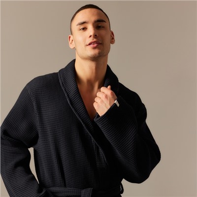 Халат вафельный мужской SL HOME: Basic «Дарк Маре», размер S, хлопок 100%, чёрный