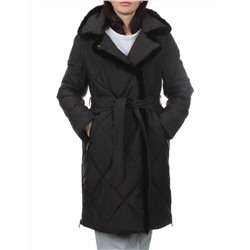 309 BLACK/BLACK Пальто зимнее стеганое женское (200 гр. холлофайбер, натуральная норка)