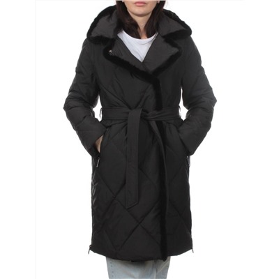 309 BLACK/BLACK Пальто зимнее стеганое женское (200 гр. холлофайбер, натуральная норка)
