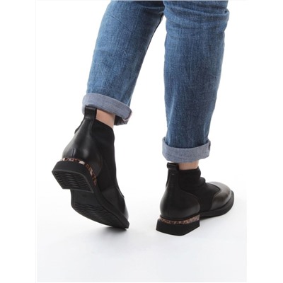 01-B44B-81A BLACK Ботинки демисезонные женские (натуральная кожа, текстиль, байка)