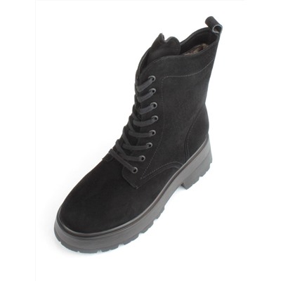 04-M2-1376 BLACK Ботинки зимние женские (натуральная замша, натуральный мех)