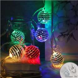 Гирлянда 5 м 15 LED 7 цветов диско шар / NEW1 /уп 40/1,3 толщина