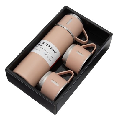 УЦЕНКА Набор «Мастер К», термос 500 мл и 3 кружки 160 мл, сохраняет тепло 12 ч, бежевый