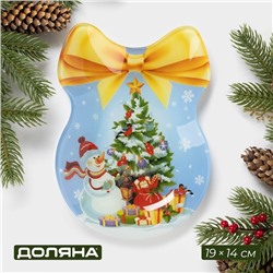 Блюдо новогоднее сервировочное Доляна «Бант. Зимняя сказка», 19×14 см, стекло