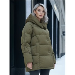 Куртка зимняя женская с капюшоном модная горчичного цвета 7651G