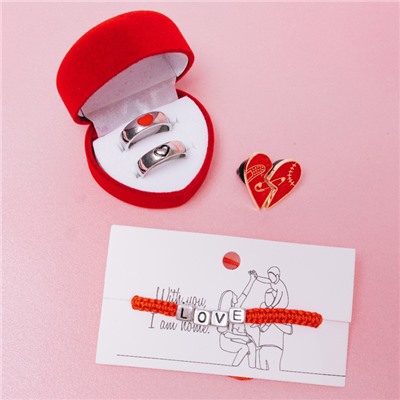 Браслет Love кубики, красный в чернёном серебре, 7 см