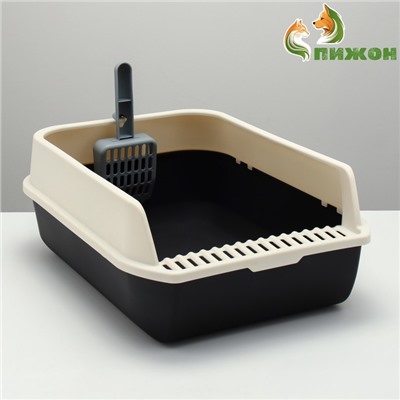 Туалет с высоким бортом с совком и фильтром, 50×36×21 см, чёрный