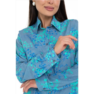 Рубашка серо-голубая с принтом