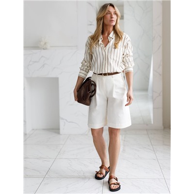 Блузка в полоску свободного силуэта с карманом из эластичного хлопка