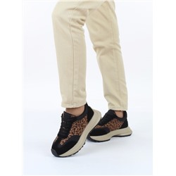 04-PCML24-1 BLACK/LEOPARD Кроссовки демисезонные женские (натуральная замша, натуральная кожа, байка)