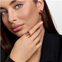 Комплект ювелирной бижутерии коллекция "Дубай" в форме цветов серьги и кольцо 20 р, покрытие позолота, вставка: фианиты, цвет: красный, арт.414.627-20