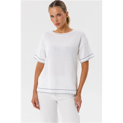 Блуза вязаная белая с короткими рукавами