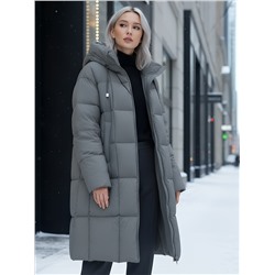 Пальто зимнее утепленное с капюшоном женское темно-серого цвета 7741TC