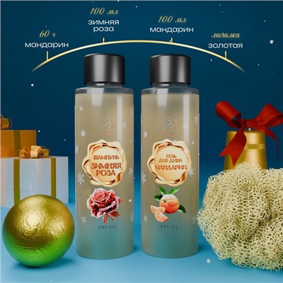Новогодний подарочный набор косметики SB BEAUTY «Снежные сказки», гель для душа, шампунь, бомбочка, мочалка, золотая серия