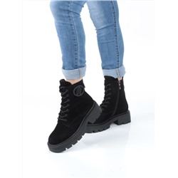 04-M3-1477 BLACK Ботинки зимние женские (натуральная замша, натуральный мех)