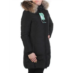 YW-17013 BLACK Пальто женское зимнее (био-пух, натуральный мех лисицы)
