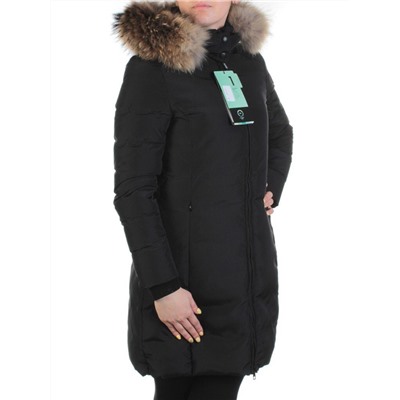 YW-17013 BLACK Пальто женское зимнее (био-пух, натуральный мех лисицы)