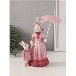 Фигурка полистоун «Мама зайка с дочкой прогулка под зонтом», розовый, 16×14×20.5 см