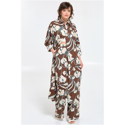 Брюки коричневые в пижамном стиле