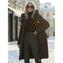 Пальто зимнее утепленное с капюшоном женское черного цвета 7638Ch