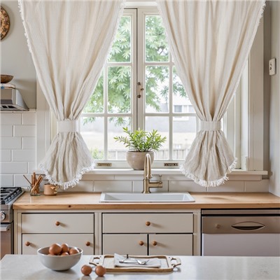 Комплект штор для кухни SL HOME "Direction"  140х180 см-2 шт, подхваты 2 шт, лен 100%