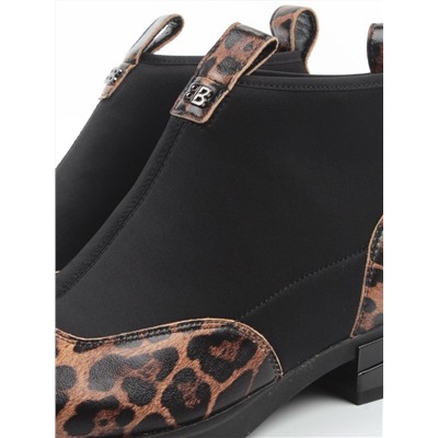 01-B44B-81PC BROWN/LEOPARD Ботинки демисезонные женские (натуральная кожа, текстиль, байка)