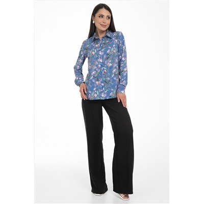 Рубашка синяя с цветочным принтом