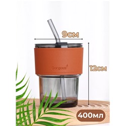 Стакан стеклянный с трубочкой 400мл БЕЛЫЙ