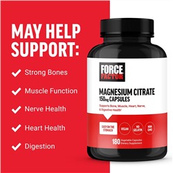 Force Factor, цитрат магния, 150 мг, 180 растительных капсул
