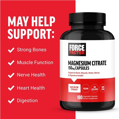 Force Factor, цитрат магния, 150 мг, 180 растительных капсул