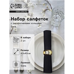 Набор салфеток с декоративными кольцами «Этель» Dark, 40×40 см - 2 шт., 100% лён, чёрный