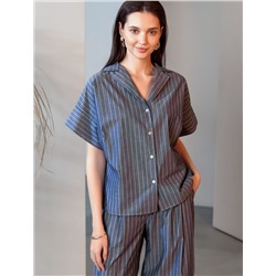 Блузка в полоску с цельнокроеным коротким рукавом из легкого хлопкового поплина