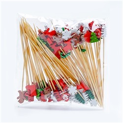 Набор бамбуковых шпажек для канапе "Новогодний микс" 100 штук по 12 см.