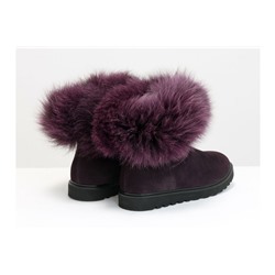 Женские ботиночки в стиле UGG из натуральной замши бордово-фиолетового цвета и натурального шикарного меха песца фиолетового цвета, Зимняя коллекция от Джино Фиджини, Б-17113-13