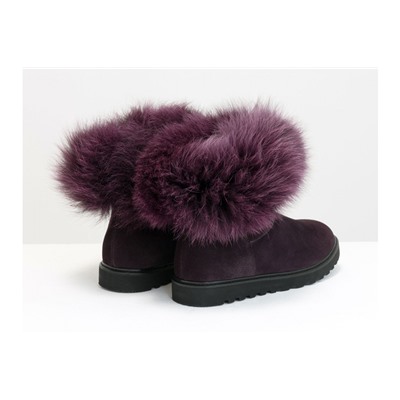 Женские ботиночки в стиле UGG из натуральной замши бордово-фиолетового цвета и натурального шикарного меха песца фиолетового цвета, Зимняя коллекция от Джино Фиджини, Б-17113-13