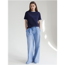 Футболка свободная с принтом из футера двухнитки с эластаном