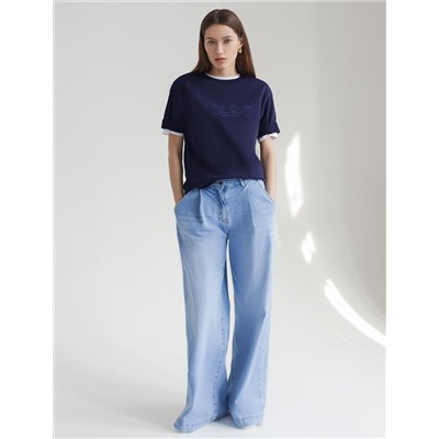 Футболка свободная с принтом из футера двухнитки с эластаном