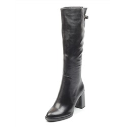 02-S7158 BLACK Сапоги демисезонные женские (натуральная кожа, байка)