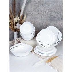 Столовый набор 19 предметов квадратный / GRAY Sq19/9586595(7267-2) /уп 2/ Полосы классика