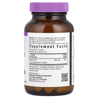 Bluebonnet Nutrition, цитрат магния, 400 мг, 60 капсул (200 мг в 1 капсуле)