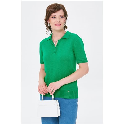 Футболка-поло вязаная зелёного цвета
