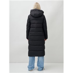 Пальто утепленное стеганное зимнее с капюшоном женское черного цвета 9610Ch