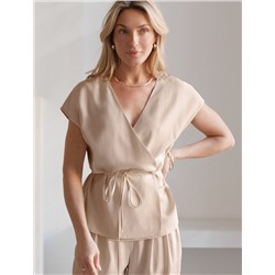 Жилет на запАх с поясом из плотного лиоцелла