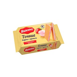 «Яшкино», вафли тонкие с кремом с клубничным вкусом, 144 г