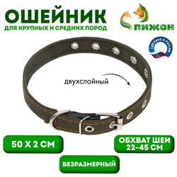 Ошейник брезентовый безразмерный двухслойный, 50×2 см, ОШ 22-45 см