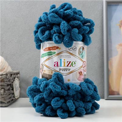 Плюшевая пряжа для вязания руками ALIZE, Puffy, 100% микрополиэстер, 9 м/100 г, (646 морской)
