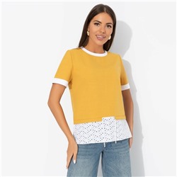 Футболка комбинированная с шитьём, Романтика с перчинкой (горчичная)